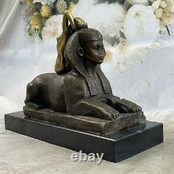 Signed Bronze Sculpture Sphinx Chair Nymph Mythology Statue on Marble Figure