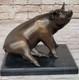 Signed Bronze Sculpture By Mene Porky Pig Farm Animal Sculpture Marble Base