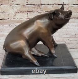 Signed Bronze Sculpture by Mene Porky Pig Farm Animal Sculpture Marble Base