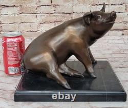 Signed Bronze Sculpture by Mene Porky Pig Farm Animal Sculpture Marble Base