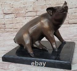 Signed Bronze Sculpture by Mene Porky Pig Farm Animal Sculpture Marble Base