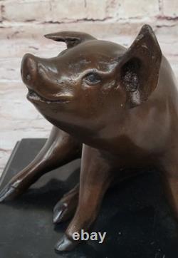 Signed Bronze Sculpture by Mene Porky Pig Farm Animal Sculpture Marble Base