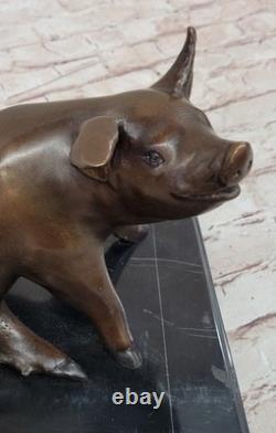 Signed Bronze Sculpture by Mene Porky Pig Farm Animal Sculpture Marble Base