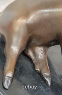 Signed Bronze Sculpture by Mene Porky Pig Farm Animal Sculpture Marble Base