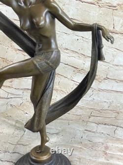 Signed Bronze Sculpture of a Beautiful Dancer with a Ribbon on a Marble Base
