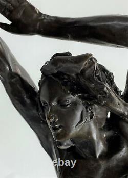 Signed Bronze Statue Art Deco Dancer Detail Sculpture On Marble Base Origin