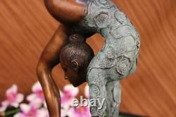Signed Bronze Statue Art Deco Gymnast Sculpture On Marble Base Figurine Artwork