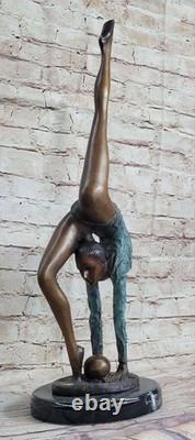 Signed Bronze Statue Art Deco Gymnast Sculpture on Marble Base