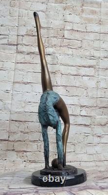 Signed Bronze Statue Art Deco Gymnast Sculpture on Marble Base