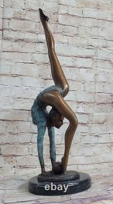 Signed Bronze Statue Art Deco Gymnast Sculpture on Marble Base