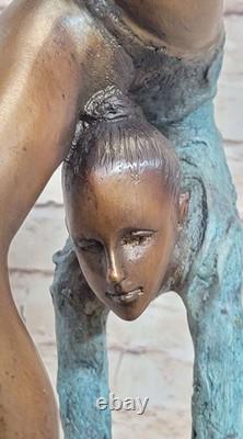 Signed Bronze Statue Art Deco Gymnast Sculpture on Marble Base