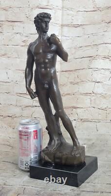 Signed Bronze Statue Chair David Mythology Sculpture On Marble Base