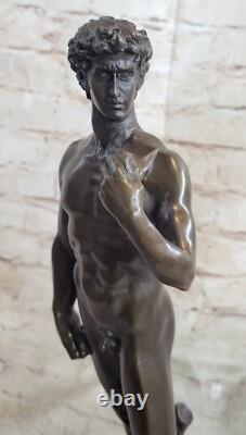 Signed Bronze Statue Chair David Mythology Sculpture On Marble Base