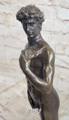 Signed Bronze Statue Chair David Mythology Sculpture On Marble Base