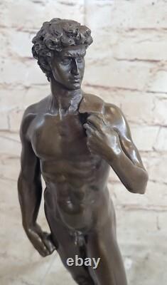 Signed Bronze Statue Chair David Mythology Sculpture On Marble Base