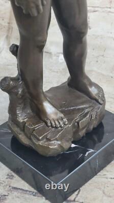 Signed Bronze Statue Chair David Mythology Sculpture On Marble Base