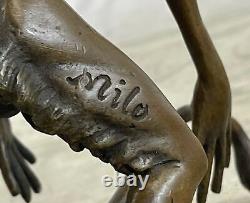 Signed Bronze Statue Chair Erotic Detailed Satyr Marble Dirty Sculpture Nr