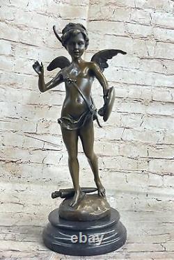 Signed Bronze Statue Cupid Cherub Sculpture on Marble Base Art Deco Sale