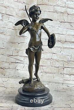 Signed Bronze Statue Cupid Cherub Sculpture on Marble Base Art Deco Sale