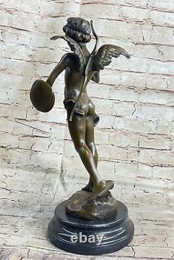 Signed Bronze Statue Cupid Cherub Sculpture on Marble Base Art Deco Sale