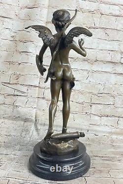 Signed Bronze Statue Cupid Cherub Sculpture on Marble Base Art Deco Sale