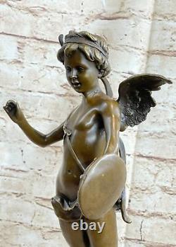 Signed Bronze Statue Cupid Cherub Sculpture on Marble Base Art Deco Sale