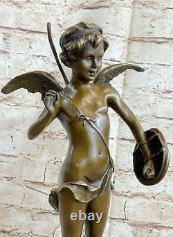 Signed Bronze Statue Cupid Cherub Sculpture on Marble Base Art Deco Sale