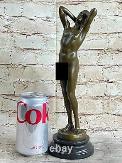 Signed Bronze Statue Gay Art Deco Nude Sculpture Figurine Marble Base Art Figurine