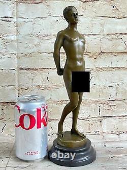 Signed Bronze Statue Male Gay Modern Art Sculpture on Marble Base