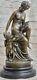 Signed Bronze Statue Woman With / Cherub Angel Figurine Marble Flesh Sculpture