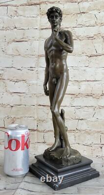Signed Bronze Statue of a Nude Man, Mythology Sculpture on a Marble Base