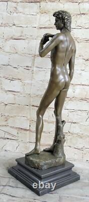 Signed Bronze Statue of a Nude Man, Mythology Sculpture on a Marble Base