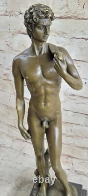 Signed Bronze Statue of a Nude Man, Mythology Sculpture on a Marble Base