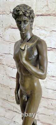 Signed Bronze Statue of a Nude Man, Mythology Sculpture on a Marble Base