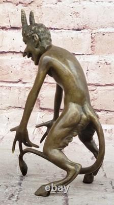 Signed Bronze Statue of an Erotic Nude Satyr Faun Sculpture Detail on Marble