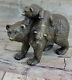 Signed Bronze True Black Bear Mother Cub Western Art Marble Base Sculpture