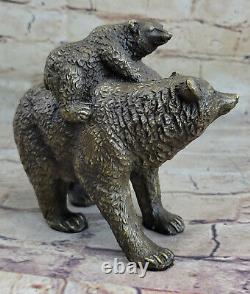 Signed Bronze True Black Bear Mother Cub Western Art Marble Base Sculpture