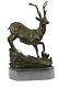 Signed Bronze Villanis Buck Male Renne Hunting Cerf Sculpture Marble Base Figurine