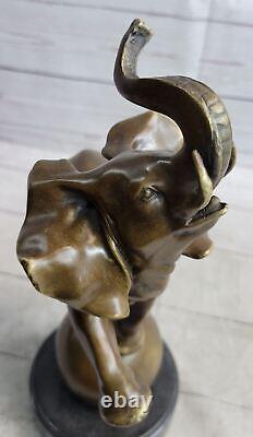 Signed Bugatti Asian Bronze Sculpture on Marble Base Art Figurine