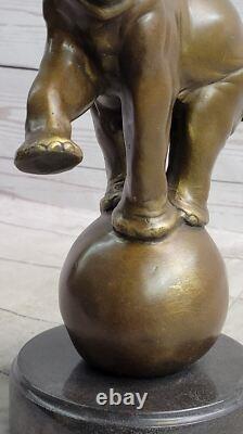 Signed Bugatti Asian Bronze Sculpture on Marble Base Art Figurine