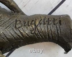 Signed Bugatti Elephant with Baby Fauna Bronze Sculpture Marble Statue