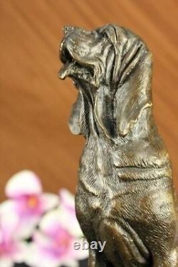 Signed Cain Bloodhound Bronze Marble Sculpture Animal Dog Figurine Man's