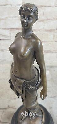 Signed Cesaro French Artist Chair Girl Bronze Art Deco Marble Fonte