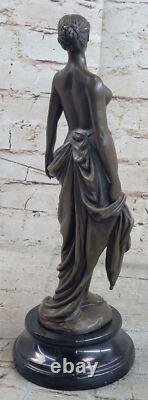 Signed Cesaro French Artist Flesh Girl Bronze Art Deco Marble Cast Iron