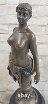 Signed Cesaro French Artist Flesh Girl Bronze Art Deco Marble Cast Iron
