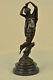 Signed Chair Woman With Bronze Angel Statue Art Deco Hot Iron Marble Figurine