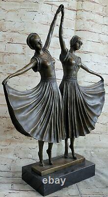 'Signed Chiparus Art Deco Dancer Bronze Sculpture Marble Statue Figurine'