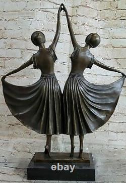 'Signed Chiparus Art Deco Dancer Bronze Sculpture Marble Statue Figurine'
