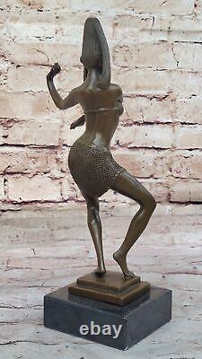 Signed Chiparus Art Deco Style Dancing Lady Bronze on Marble Base Home Decor