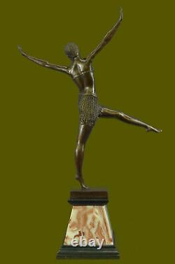 Signed Chiparus Charming Bronze Dancer Marble Statue Sculpture 24 Figure
